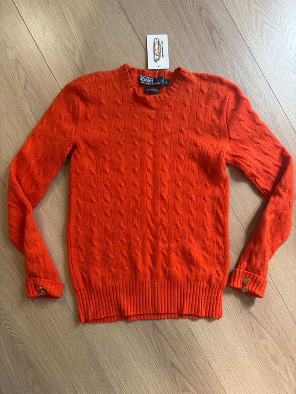 Polo by Ralph Lauren Cashmere Bright Orange Cable-Knit Crewneck Sweater
